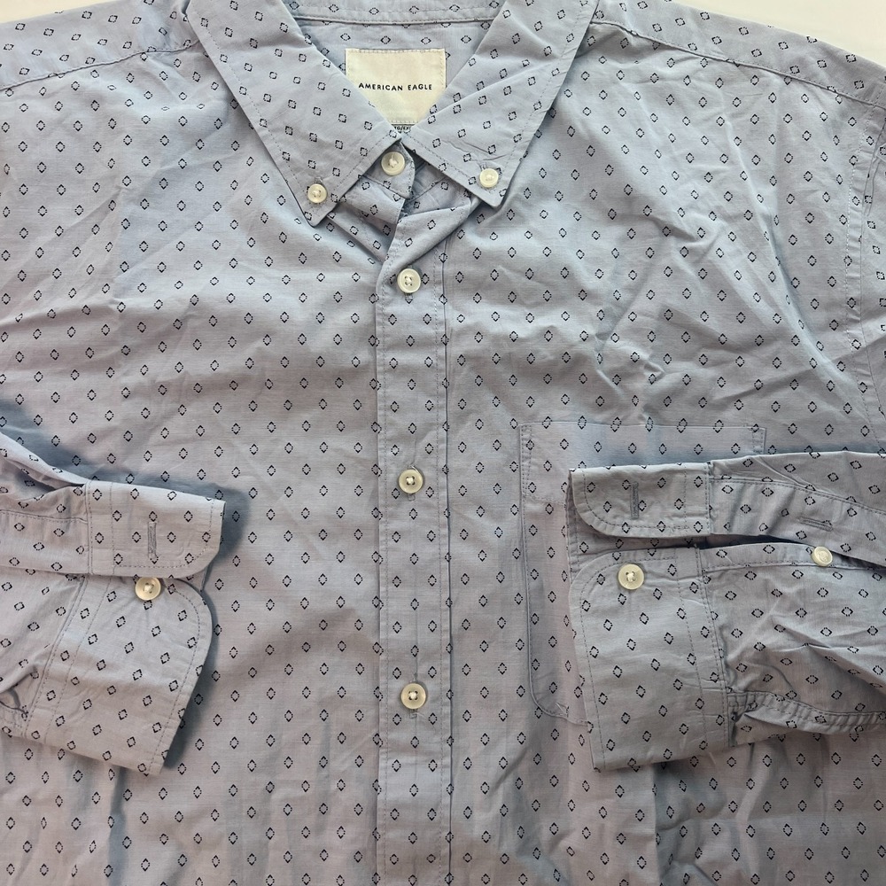 American Eagle Men's Shirt XL Blue Diamonds LS X Large Long Sleeves Cotton